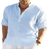 Men's Casual Cotton Linen Solid Color Long Sleeve Shirt Loose Stand Collar Men's Casual Cotton Linen Solid Color Long Sleeve Shirt Loose Stand Collar