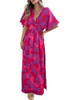 Rose Abstract Floral Print V Neck Dolman Maxi Dress