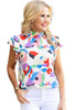 Multicolor Abstract Print Ruffle Sleeve Smocked Blouse