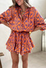 Orange Aztec Bubble Sleeve High Waist Romper