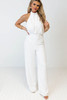 White Button Halterneck Elegant Wide Leg Jumpsuit