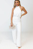 White Button Halterneck Elegant Wide Leg Jumpsuit