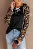 Lace Up Neck Leopard Long Sleeves Top