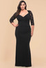 Black Lace Patchwork 3/4 Sleeve Pleated Plus Size Dress