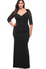 Black Lace Patchwork 3/4 Sleeve Pleated Plus Size Dress