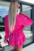 Rose Textured Tiered Ruffled Buttoned Long Sleeve Romper