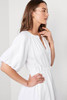 White Puff Sleeve Drawstring Shirt Dress with Pockets