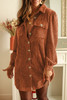 Khaki Corduroy Buttoned 	Long Sleeve Shirt Dress