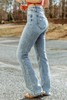 Sky Blue Subtle Ripped Detail Flare Bottom Jeans