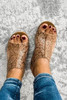 Brown Vintage Floral Leather Rivet Hollowed Platform Sandals