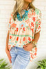 Apricot Ethnic Floral Print Rolled Sleeve Babydoll Top