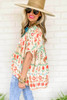 Apricot Ethnic Floral Print Rolled Sleeve Babydoll Top