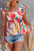 Multicolor Square Neck Abstract Print Tank Top