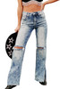 Sky Blue Vintage Distressed Split Hem Straight Leg Jeans Sky Blue Vintage Distressed Split Hem Straight Leg Jeans