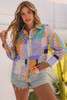 Multicolor Mixed Print Button Front Cuffed Sleeve Shirt