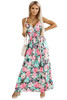 Green Sling V-Neck Elastic Waist Floral Maxi Dress