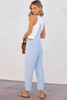 Sky Blue Chambray Pocketed Adjustable Straps Jumpsuit