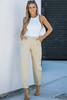 Khaki Solid High Waist Casual Pants