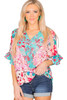 Multicolor Leopard Floral Mixed Print Ruffle Sleeve Surplice Blouse