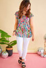 Multicolor Abstract Print Tiered Ruffled V Neck Blouse