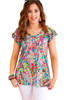 Multicolor Abstract Print Tiered Ruffled V Neck Blouse