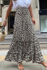 Leopard Embellished High Waist Frill Tiered Maxi Skirt