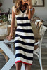 Stripe V Neck Cap Sleeve Midi Dress