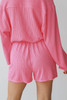 Pink Ribbed Knit Button Top and Shorts Set