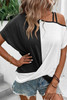 Black Asymmetric Colorblock Strappy Cold Shoulder Twist Hem Top