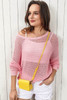 Pink Knitted Eyelets Round Neck Long Sleeve Top