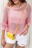 Pink Knitted Eyelets Round Neck Long Sleeve Top