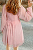 Pink Swiss Dot Smocked Puff Sleeve Mini Dress