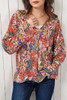Multicolor Boho Floral Long Sleeve V-Neck Blouse
