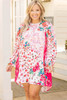 Rose Floral Long Sleeve Plus Size Shift Dress