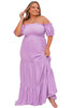 Purple Ruffled Smocked Off Shoulder Plus Size Maxi Dress