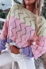 Pink Color Block Hollow Knitted Loose Sweater