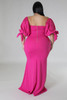 Rose Bow Tie Puff Sleeve Plus Size High Slit Maxi Dress