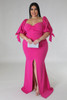 Rose Bow Tie Puff Sleeve Plus Size High Slit Maxi Dress