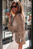 Khaki Hollowed Knit V Neck Dolman Sleeve Sweater