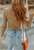 Apricot Ribbed Knit Round Neck Long Sleeve Sweater