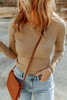 Apricot Ribbed Knit Round Neck Long Sleeve Sweater