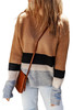 Brown Color Block Striped Ribbed Knit Sweater