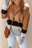 Brown Color Block Striped Ribbed Knit Sweater