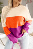 Multicolor Color Block Drop Shoulder Round Neck Knit Sweater