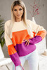 Multicolor Color Block Drop Shoulder Round Neck Knit Sweater