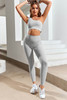 Gray Single Split Shoulder Ribbed Cropped Sports Top