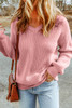 Pink V Neck Drop Shoulder Knitted Sweater