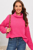 Pink Ribbed Turtleneck Fuzzy Sleeve Knit Sweater