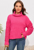 Pink Ribbed Turtleneck Fuzzy Sleeve Knit Sweater