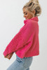 Pink Ribbed Turtleneck Fuzzy Sleeve Knit Sweater